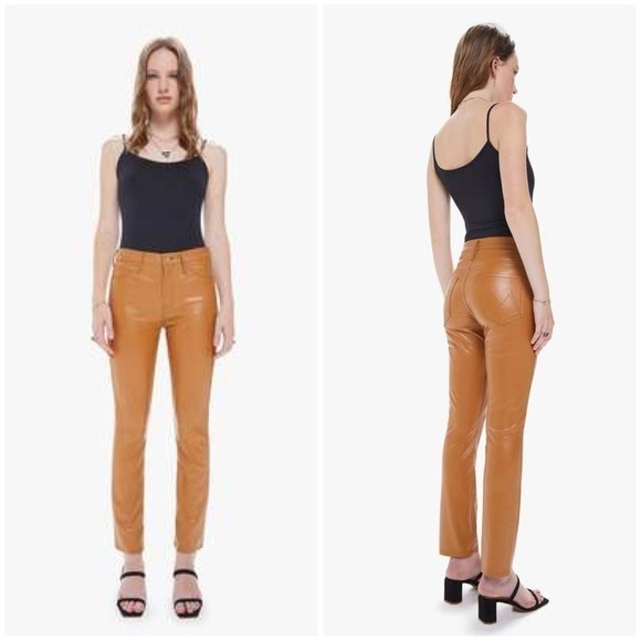 MOTHER JEANS The Mid Rise Dazzler Faux Leather Ankle Cashew Pants Sz 25 NWT - Picture 1 of 13